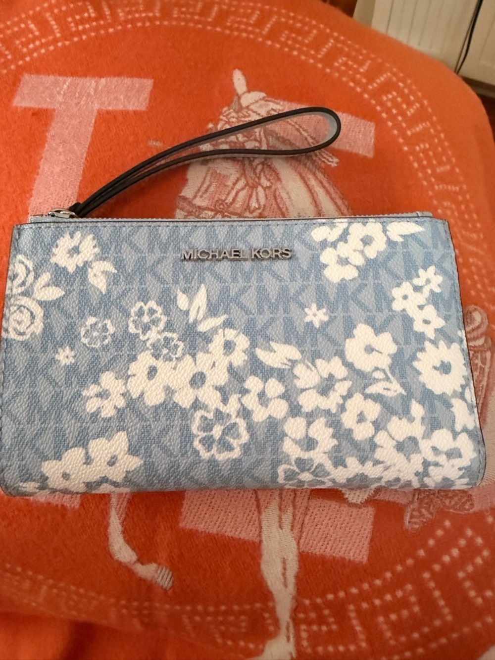 Michael Kors Light Blue Floral Wristlet Clutch